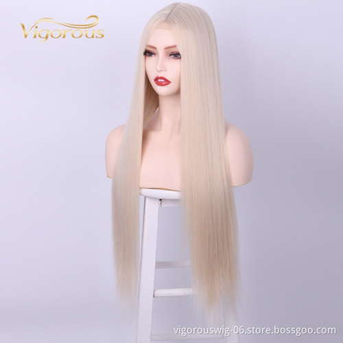 Heat Temperature Friendly Wholesale Fiber Hair Swiss U Part Long Straight Afro High Quality Synthetic Lace Front Wig